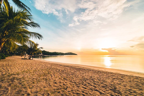 Vid Solnedgång Tropiskt Paradis Stranden Och Havet Med Coconut Palm — Stockfoto