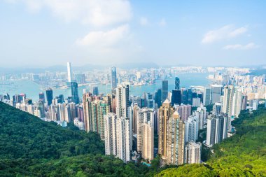 Hong kong şehir manzarası ile mavi gökyüzü arka plan dış cityscape bina güzel mimari