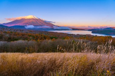 Fuji Dağı yamanakako ya da yamanaka Gölü sonbahar sezonu Japonya'nın güzel manzara