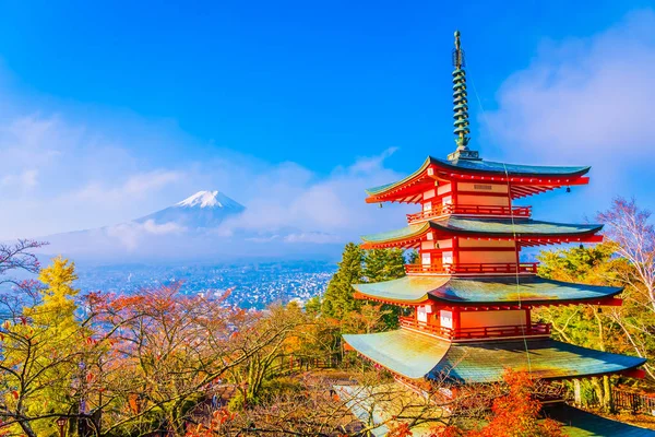 Bellissimo Paesaggio Fuji Montagna Con Pagoda Chureito Intorno All Acero — Foto Stock