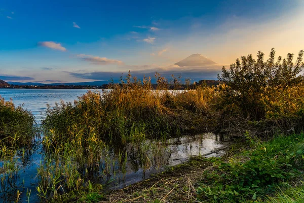 Vackert Landskap Berg Fuji Med Lönn Löv Runt Sjön Höstsäsongen — Stockfoto