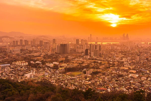 Hermoso Paisaje Paisaje Urbano Con Arquitectura Edificio Atardecer Ciudad Seúl — Foto de Stock