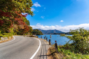 Güzel manzara yol çevresinde göl kawaguchiko sonbahar sesaon Yamanashi Japonya içinde yan