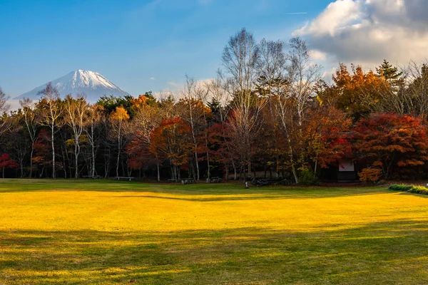 秋山梨県の湖周辺カエデの葉の山富士の美しい風景 — ストック写真