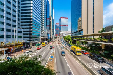 Hong kong şehir manzarası ile mavi gökyüzü arka plan dış cityscape bina güzel mimari