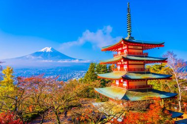 Dağ fuji chureito pagoda akçaağaç ağaç yaprak sonbahar sezonu Yamanashi Japonya çevresinde ile güzel manzara