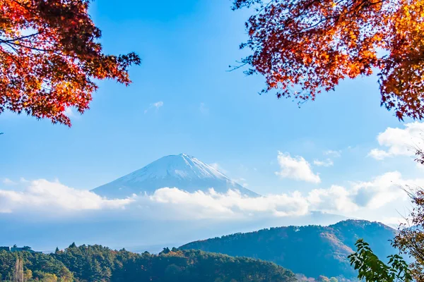Beau Paysage Fuji Montagne Avec Feuille Érable Autour Lac Dans — Photo