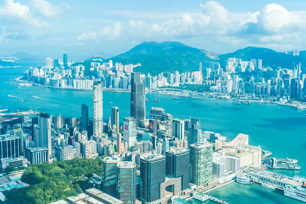 Hong kong şehir manzarası ile mavi gökyüzü arka plan dış cityscape bina güzel mimari