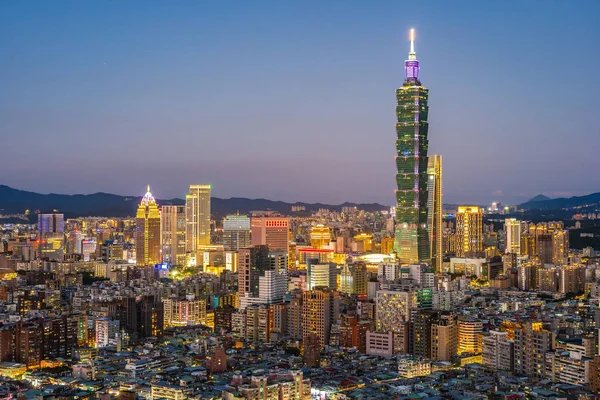 Hermosa Arquitectura Edificio Taipei Skyline Ciudad Por Noche Taiwán —  Fotos de Stock