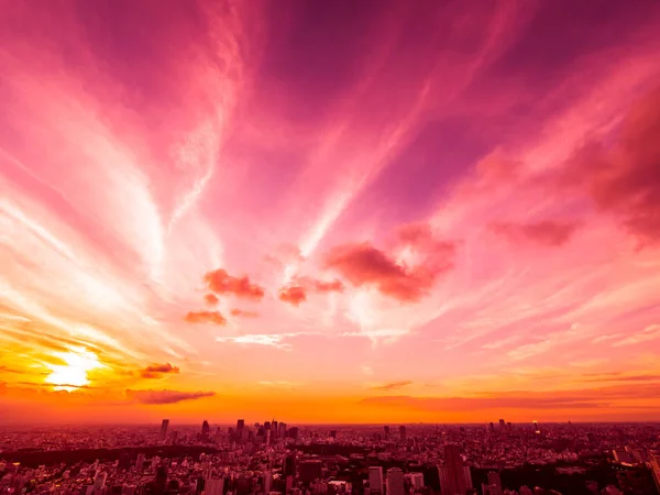 Bela Vista Aérea Arquitetura Construção Torno Cidade Tokyo Pôr Sol — Fotografia de Stock