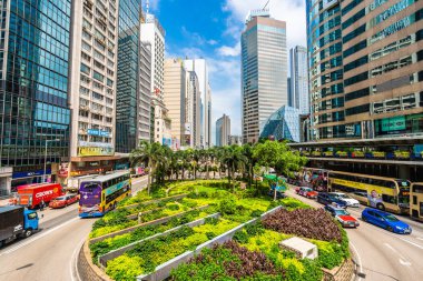 Hong kong şehir manzarası ile mavi gökyüzü arka plan dış cityscape bina güzel mimari