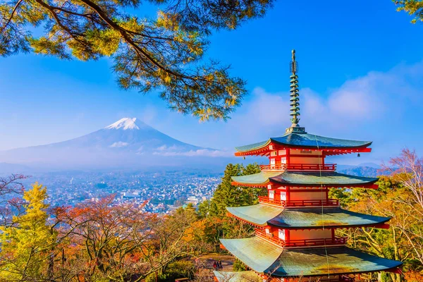 Bellissimo Paesaggio Fuji Montagna Con Pagoda Chureito Intorno All Acero — Foto Stock