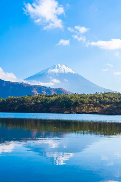 山梨県の湖周辺カエデの葉の山富士の美しい風景 — ストック写真