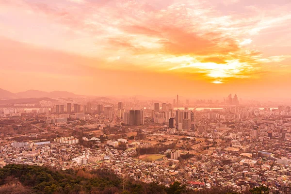 Hermoso Paisaje Paisaje Urbano Con Arquitectura Edificio Atardecer Ciudad Seúl — Foto de Stock