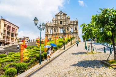 Çin, harabe mavi gökyüzü arka plan ile Makao şehrinin st pual kilise Simgesel Yapı ile bina Macau - 6 Eylül 2018 - güzel eski mimari