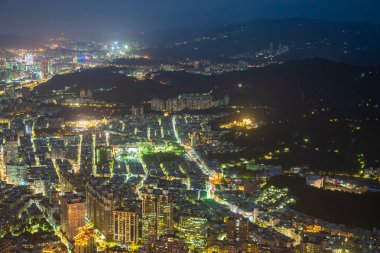 Taipei şehir manzarası geceleri Tayvan'da bina güzel mimari