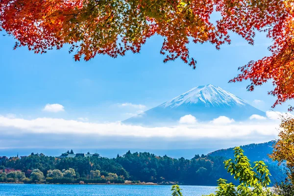 Vackert Landskap Berg Fuji Med Lönn Löv Runt Sjön Höstsäsongen — Stockfoto