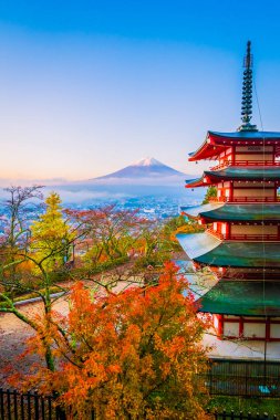 Dağ fuji chureito pagoda akçaağaç ağaç yaprak sonbahar sezonu Yamanashi Japonya çevresinde ile güzel manzara