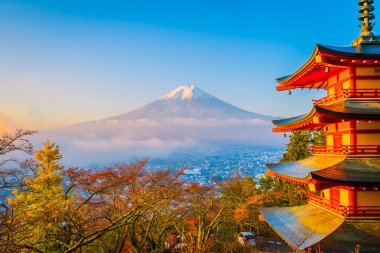 Dağ fuji chureito pagoda akçaağaç ağaç yaprak sonbahar sezonu Yamanashi Japonya çevresinde ile güzel manzara