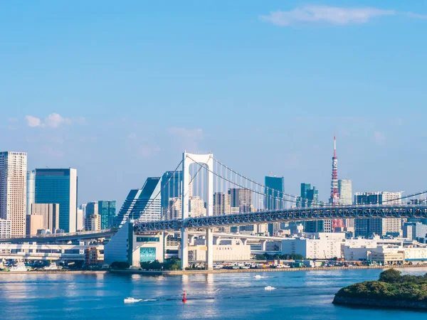 Vackra Stadsbilden Med Arkitekturen Byggnad Och Rainbow Bridge Tokyo City — Stockfoto