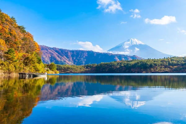 Beau Paysage Fuji Montagne Avec Feuille Érable Autour Lac Dans — Photo