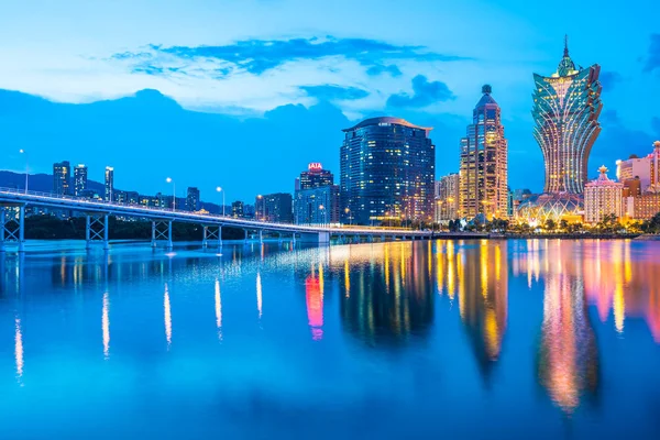 Schöne Architektur Gebäude Stadtbild Macau Stadt Bei Nacht — Stockfoto