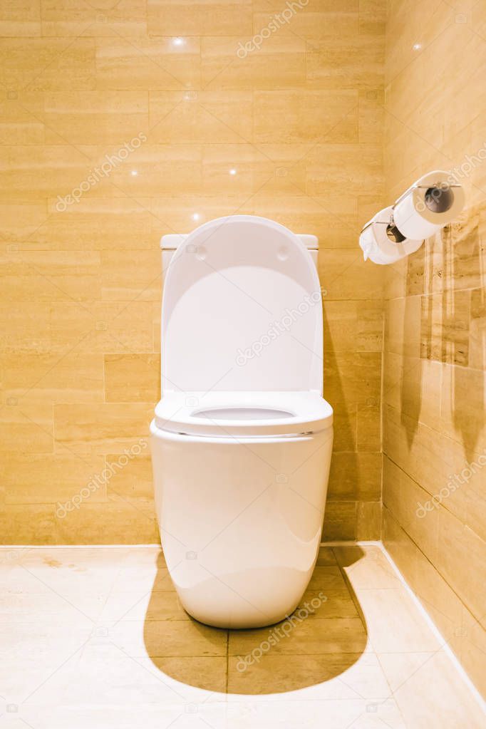 Beautiful luxury white toilet seat and bowl in bathroom interior