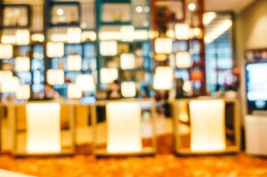 Özet olarak, arka plan için soyut bulanık ve odaksız otel ve lobi iç mekanı