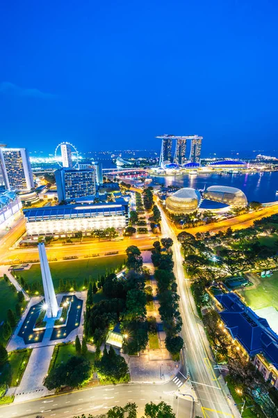 Beau Bâtiment Architecture Extérieur Singapore Skyline Ville Crépuscule Nuit — Photo