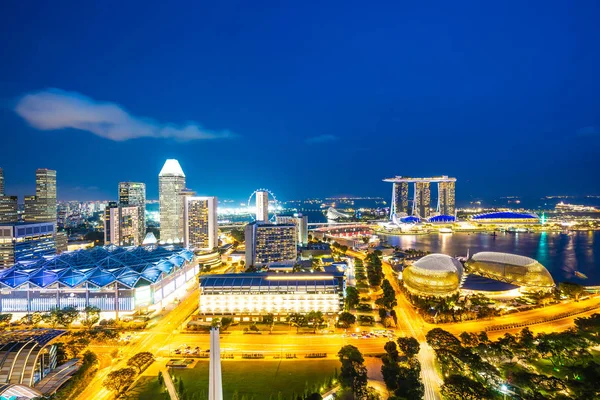 Beau Bâtiment Architecture Extérieur Singapore Skyline Ville Crépuscule Nuit — Photo