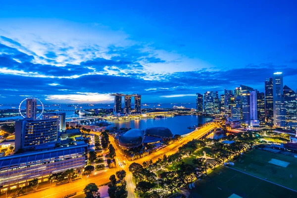 Beau Bâtiment Architecture Extérieur Singapore Skyline Ville Crépuscule Nuit — Photo