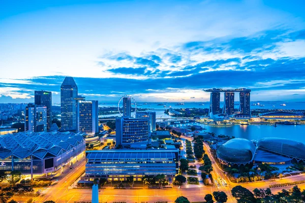 Beau Bâtiment Architecture Extérieur Singapore Skyline Ville Crépuscule Nuit — Photo