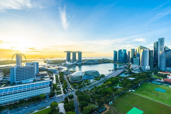 Singapur Şehir Manzarası Içinde Dış Cityscape Gündoğumu Zaman Bina Güzel — Stok fotoğraf