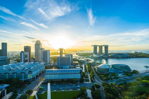 Beautiful Architecture Building Exterior Cityscape Singapore City Skyline Sunrise Time — Stock Photo, Image