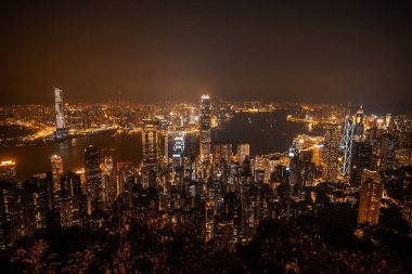 Alacakaranlık ve gece hong kong şehir manzarası dış cityscape bina güzel mimari
