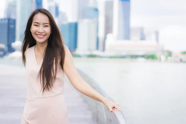 Beautiful Asian Woman Smile Happy Travel Singapore City — Stock Photo, Image