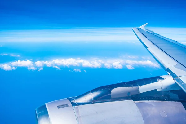 Aerial View Airplane Wing Blue Sky White Cloud — Stock Photo, Image