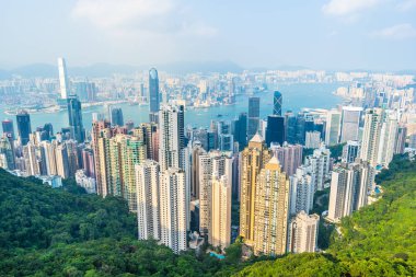 Hong kong şehir manzarası ile mavi gökyüzü arka plan dış cityscape bina güzel mimari