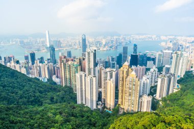 Hong kong şehir manzarası ile mavi gökyüzü arka plan dış cityscape bina güzel mimari