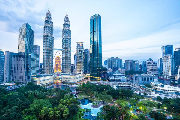 Belle Architecture Bâtiment Extérieur Ville Kuala Lumpur Skyline Nuit — Photo