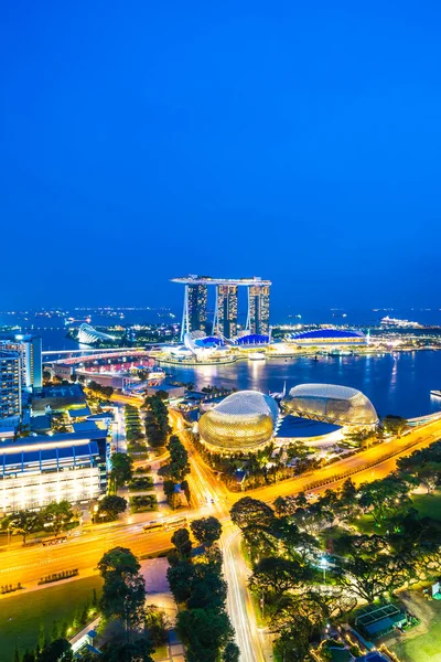 Beau Bâtiment Architecture Extérieur Singapore Skyline Ville Crépuscule Nuit — Photo