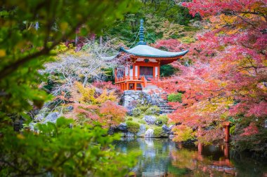 Beautiful Daigoji temple with colorful tree and leaf in autumn season Kyoto Japan clipart