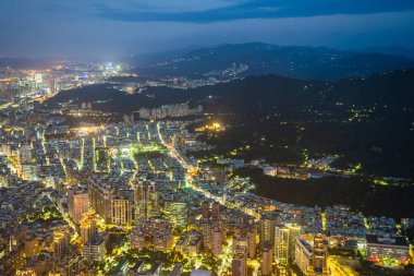 Taipei şehir manzarası geceleri Tayvan'da bina güzel mimari