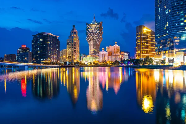 Bela Arquitetura Edifício Cityscape Cidade Macau Noite — Fotografia de Stock