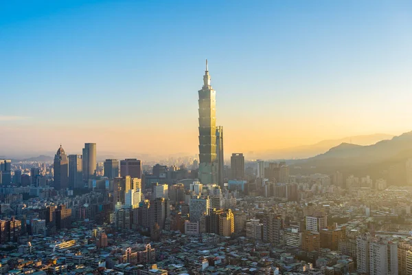 Hermosa Arquitectura Edificio Taipei Horizonte Ciudad Atardecer Taiwán — Foto de Stock