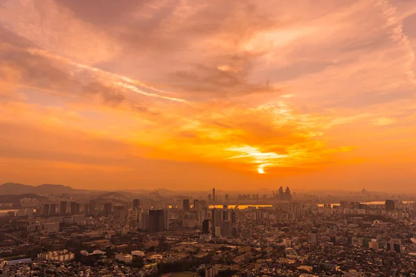 Hermoso Paisaje Paisaje Urbano Con Arquitectura Edificio Atardecer Ciudad Seúl — Foto de Stock