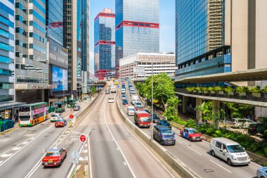 Hong kong şehir manzarası ile mavi gökyüzü arka plan dış cityscape bina güzel mimari