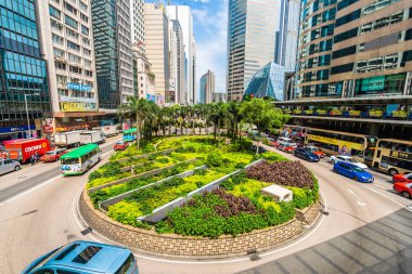 Hong kong şehir manzarası ile mavi gökyüzü arka plan dış cityscape bina güzel mimari