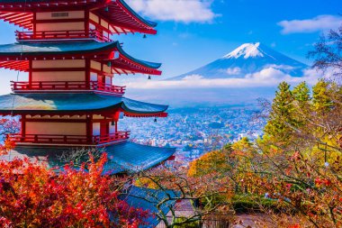 Dağ fuji chureito pagoda akçaağaç ağaç yaprak sonbahar sezonu Yamanashi Japonya çevresinde ile güzel manzara