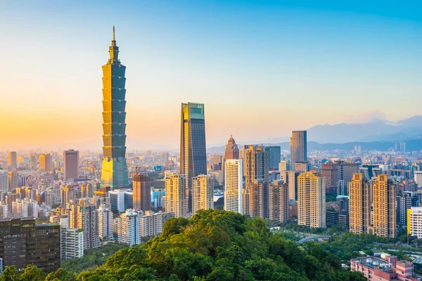 Güzel Manzara Cityscape Taipei 101 Bina Günbatımı Zaman Şehir Manzarası — Stok fotoğraf